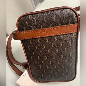 Saint Laurent Brown and Tan Monogram Crossbody